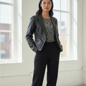 Leather sleek tailored black fully lined jacket with lace handkerchief in pocket